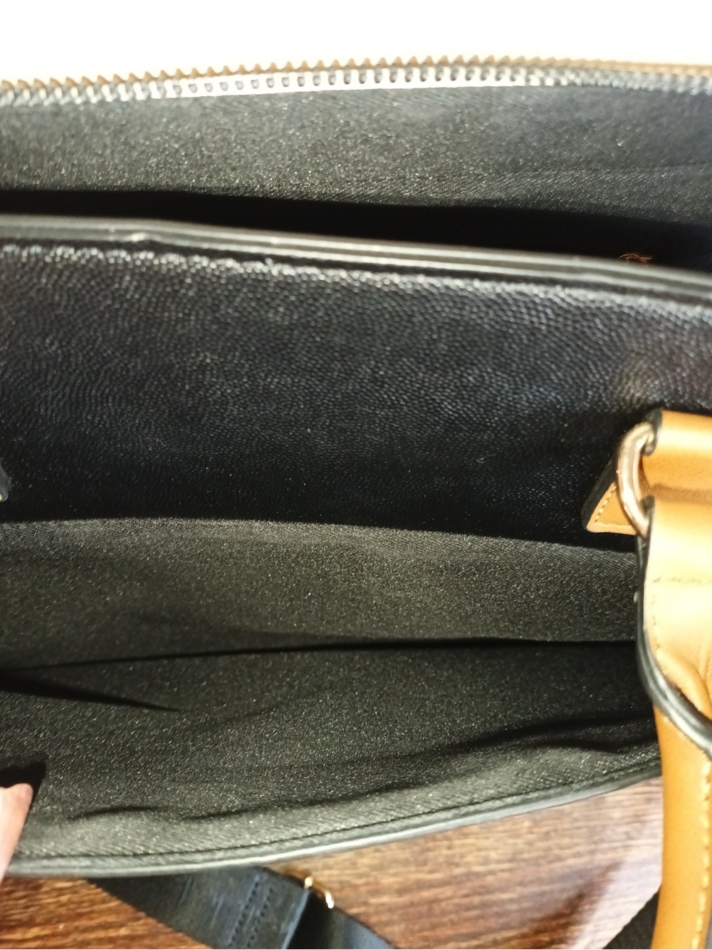 Nicole Miller Satchel with Laptop Sleeve Brown Cream Black Faux Leather - Picture 11 of 16
